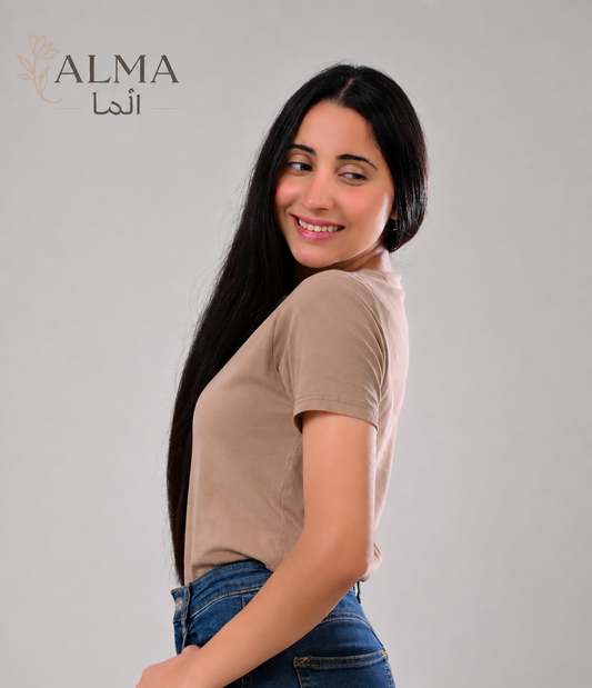 Basic Top Double Layer Short Sleeve - MOCHA