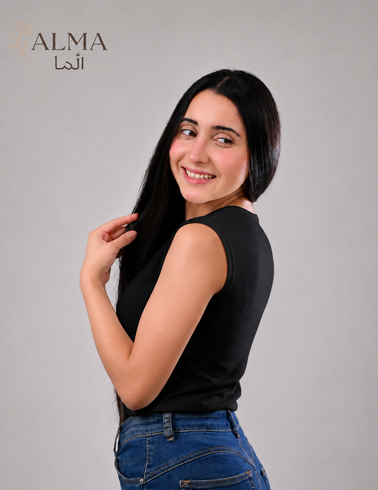 Basic Top Double Layer Sleeveless - BLACK