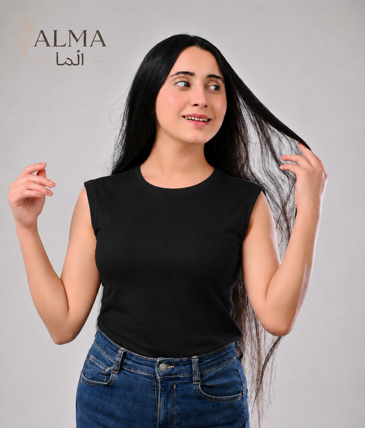Basic Top Double Layer Sleeveless - BLACK