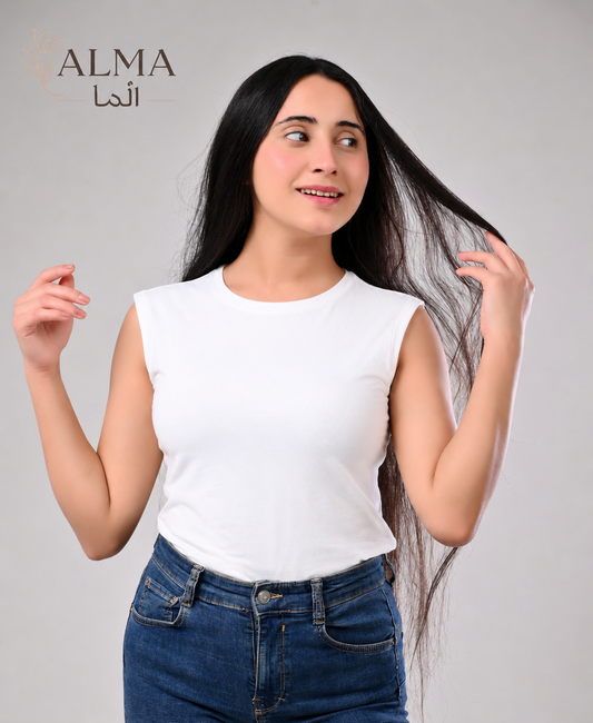Basic Top Double Layer Sleeveless - WHITE