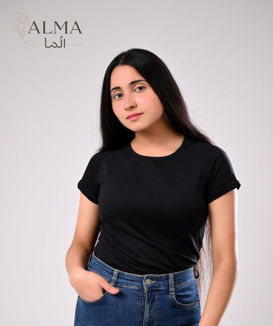 Basic Top Double Layer Short Sleeve - BLACK