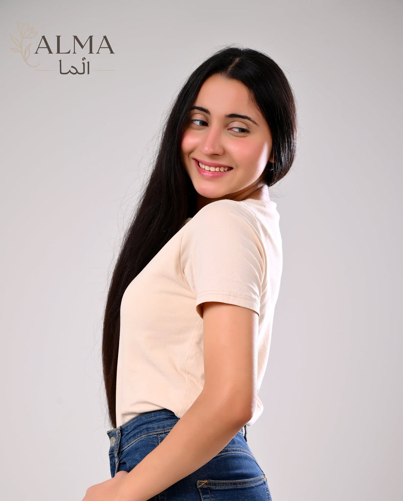 Basic Top Double Layer Short Sleeve - BEIGE