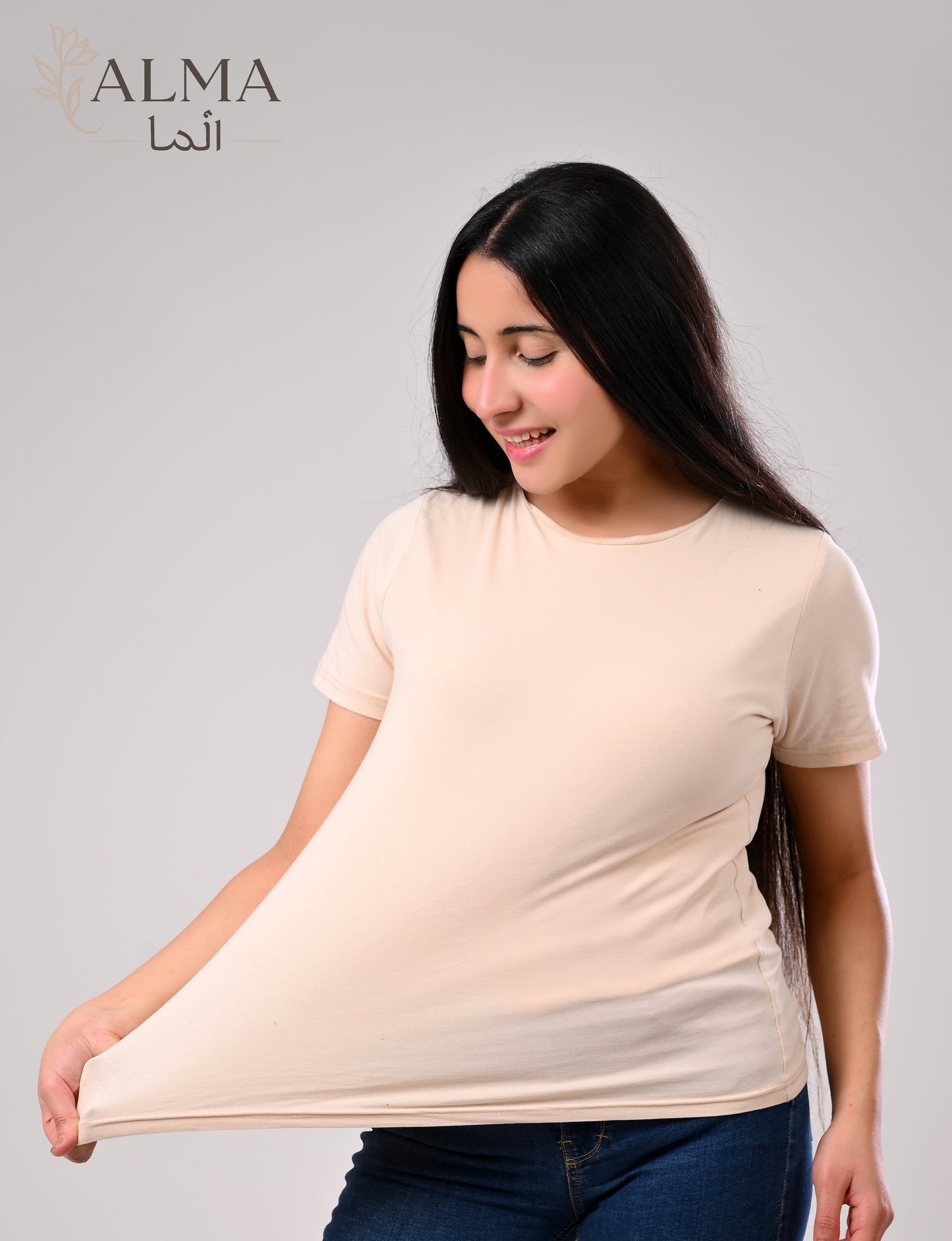 Basic Top Double Layer Short Sleeve - BEIGE